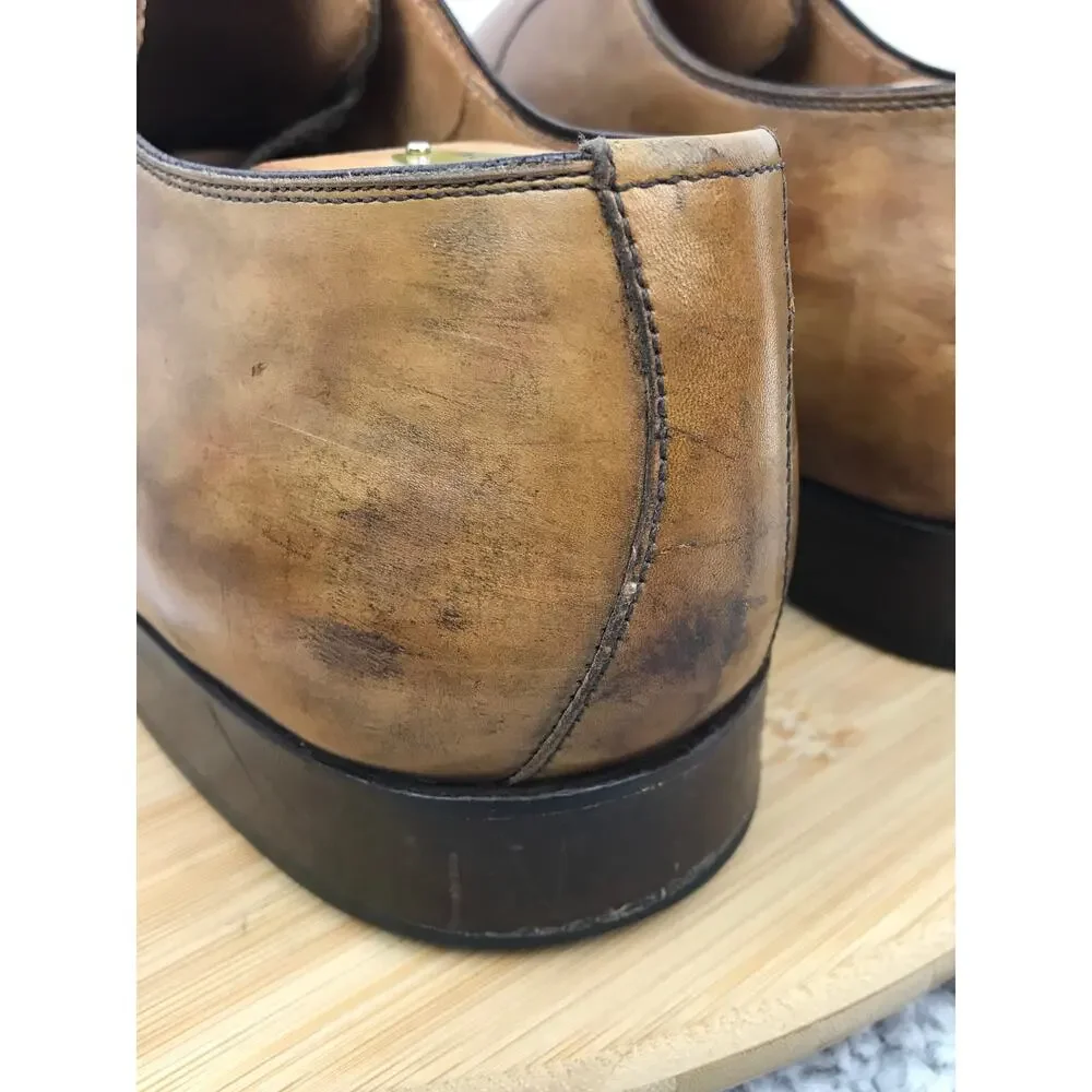 Magnanni Mens 11 Brown Leather Plain Toe Career Office Oxford Derby Dress Shoe